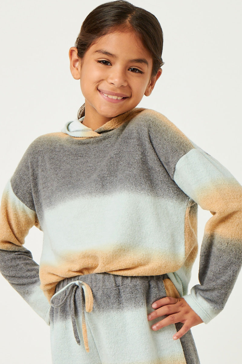 GDN4064 MINT Girls Brushed Knit Block Stripe Hoodie