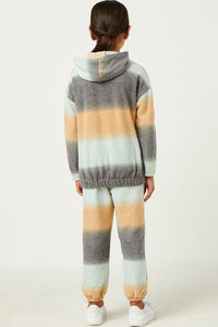 GDN4064 MINT Girls Brushed Knit Block Stripe Hoodie