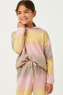 GDN4064 PINK Girls Brushed Knit Block Stripe Hoodie