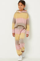 GDN4065 PINK Girls Brushed Knit Block Stripe Joggers