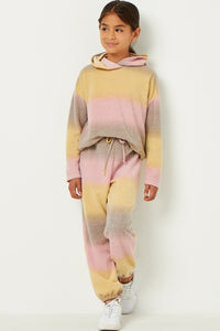 GDN4065 PINK Girls Brushed Knit Block Stripe Joggers