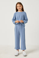 GDN4096 DENIM Girls Seam Detail Long Sleeve Brushed Terry Top Full Body