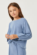 GDN4096 DENIM Girls Seam Detail Long Sleeve Brushed Terry Top Side