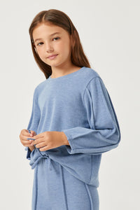 GDN4096 DENIM Girls Seam Detail Long Sleeve Brushed Terry Top Side