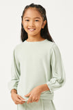 GDN4096 SAGE Girls Seam Detail Long Sleeve Brushed Terry Top Front
