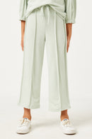 GDN4134 SAGE Girls Seam Detail Brushed Terry Wide Leg Pants Front