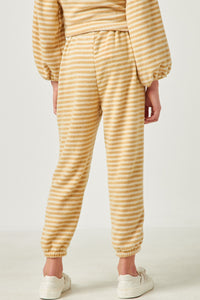 GDN4458 MUSTARD Girls Drawstring Waist Brushed Striped Jogger