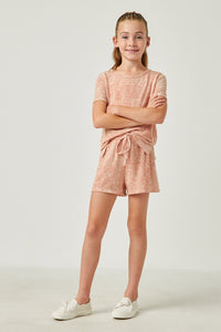 GDN4514 Coral Girls Zigzag Printed French Terry Shorts Full Body