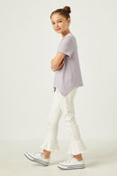 GDN4561 Lavender Girls Short Sleeve Handkerchief Hem French Terry Top Side