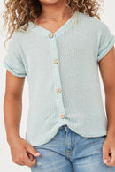 GDN4632 SAGE Girls Textured Knit Buttoned Twist Front Top Detail