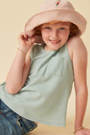 GDN4696 MINT Girls Waffle Knit Pocket Tank Pose