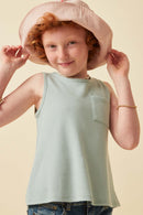 GDN4696 MINT Girls Waffle Knit Pocket Tank Front