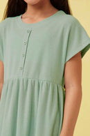 GDN4698 MINT Girls Waffle Knit Button Detail Dress Detail