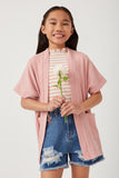 GDN4699 PINK Girls Waffle Knit Short Sleeve Open Cardigan Front