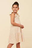 GDN4715 OATMEAL Girls Soft Marled Ribbed Ruffled Tank Dress Side