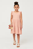 GDN4715 PINK Girls Soft Marled Ribbed Ruffled Tank Dress Full Body