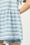GDY2550 Blue Girls Three Tone Texture Stripe Knit Peplum Detail