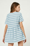 GDY2550 Blue Girls Three Tone Texture Stripe Knit Peplum Back