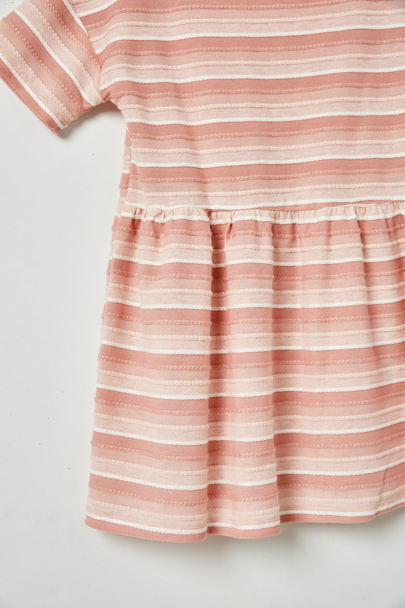 GDY2550 Blush Girls Three Tone Texture Stripe Knit Peplum Flat Back