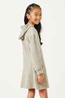 GDY2960 OLIVE Girls Brushed Stripe Hooded Long Sleeve Knit Dress Back
