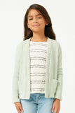 GDY5139 SAGE Girls Heathered Ribbed Knit Pocket Cardigan Front