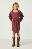 GDY5352 BRICK Girls Ruffle Seam Detail Textured Knit Ribbed Dress Front