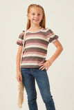 GDY5745 Pink Mix Girls Stripe Terry Puff Sleeve Tee Front