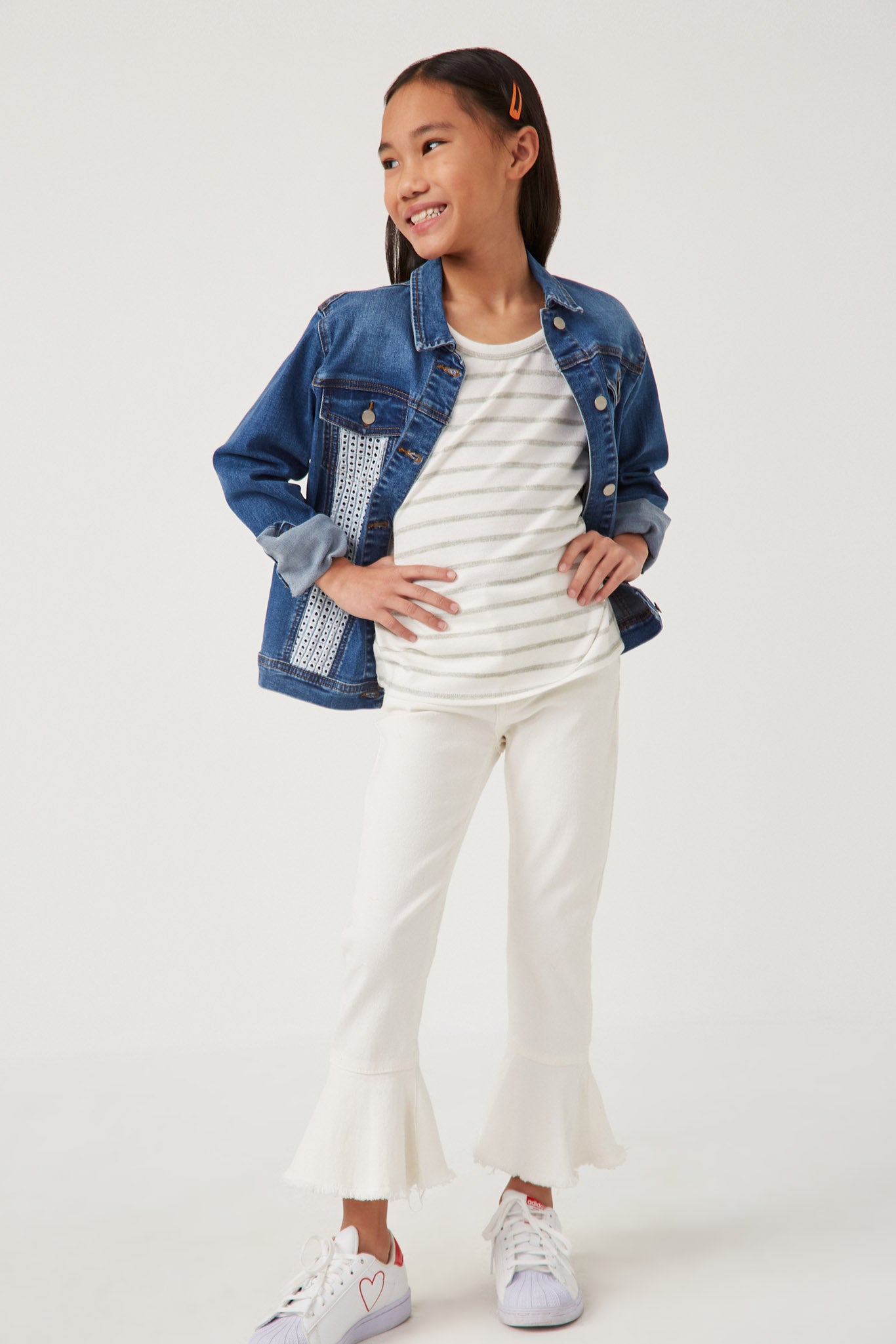 Chalk Striped Raw Edge Raglan Knit Top