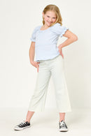 GDY5864 Light Blue Girls Smocked Textured Knit Cinch Sleeve Babydoll Top Full Body 2