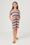 GDY5876 Pink Mix Girls Stripe Terry Tie Waist Mini Dress Full Body