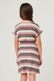 GDY5876 Pink Mix Girls Stripe Terry Tie Waist Mini Dress Back