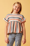 GDY5891 MINT MIX Girls Stripe Terry Babydoll Tee Front