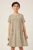 GDY5978 SAGE Girls Floral Print French Terry Slouchy Pocket Dress Front