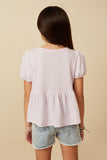 GDY7108 Lavender Girls Textured Puff Sleeve Asymmetric Panel Knit Top Back