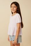 GDY7108 Lavender Girls Textured Puff Sleeve Asymmetric Panel Knit Top Side