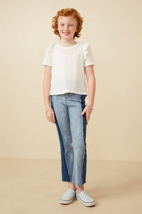 Girls Textured Ruffle Shoulder Knit Top Full Body