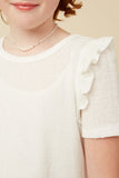 Girls Textured Ruffle Shoulder Knit Top Detail