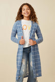 GDY7116 Blue Girls Loose Knit Striped Open Duster Front