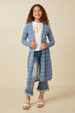 GDY7116 Blue Girls Loose Knit Striped Open Duster Full Body