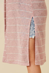 GDY7116 Mauve Girls Loose Knit Striped Open Duster Side