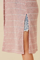 GDY7116 Mauve Girls Loose Knit Striped Open Duster Side