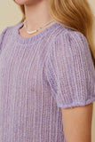 Girls Ribbed Knit Textured Puff Sleeve Top Detail