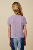Girls Ribbed Knit Textured Puff Sleeve Top Back