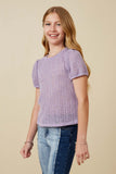 Girls Ribbed Knit Textured Puff Sleeve Top Side