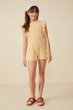 GDY8408 Mustard Girls Elastic Waist Cargo Pocket French Terry Knit Shorts Full Body