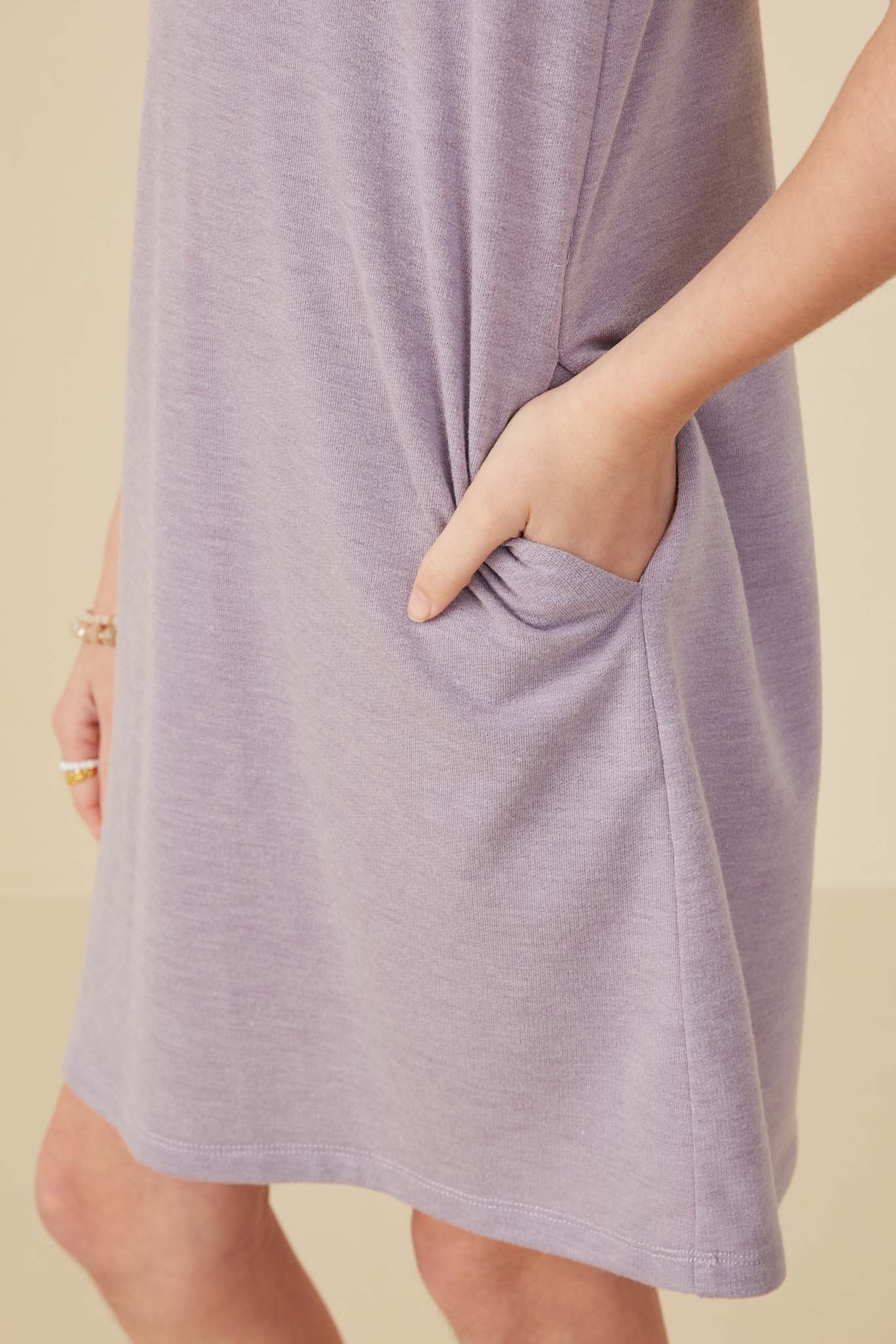 Girls Gathered Puff Sleeve French Terry Knit Dress  Detail