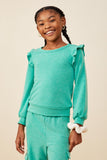 Ruffled Long Sleeve French Terry Knit Top