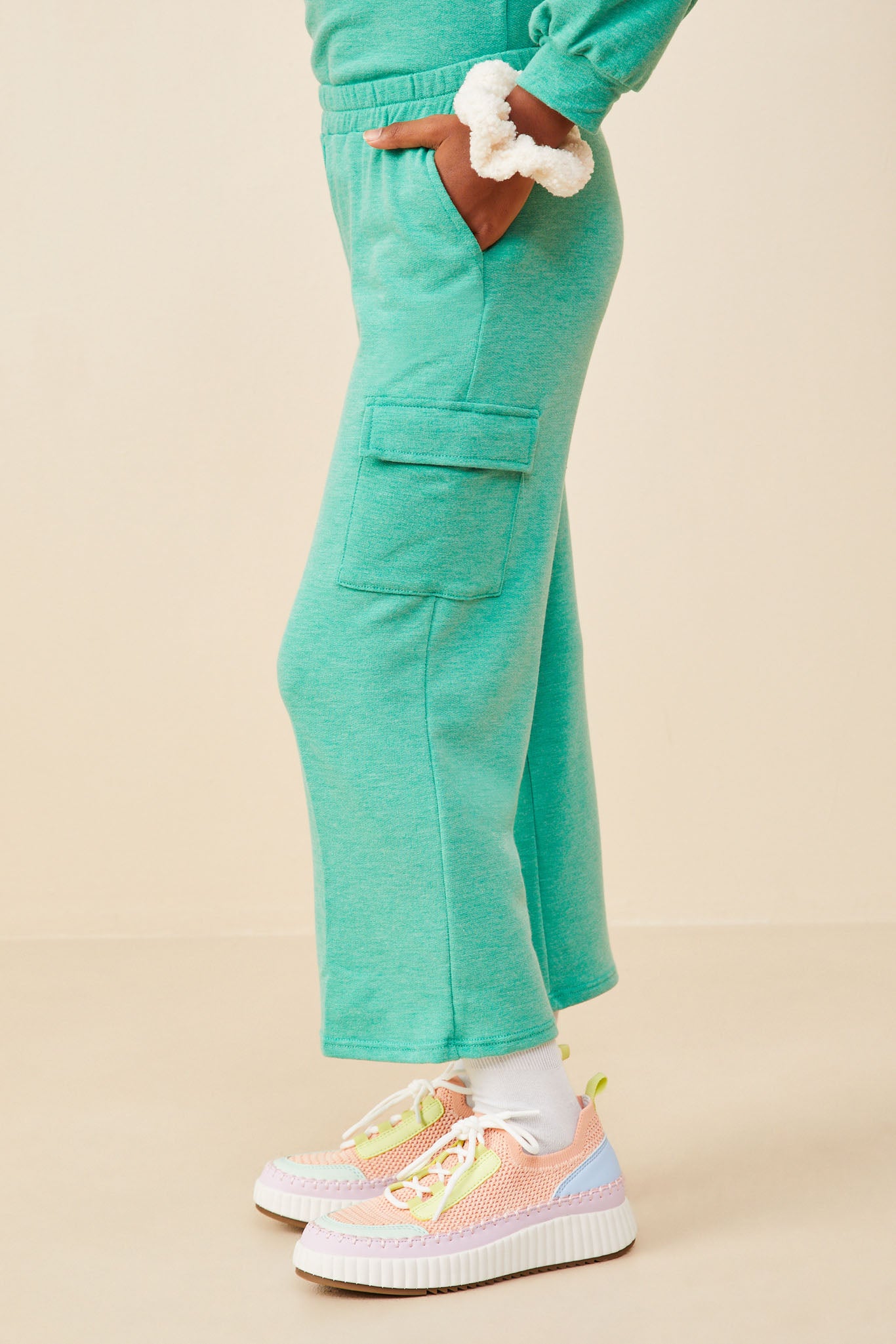 Elastic Waist French Terry Knit Cargo Pants