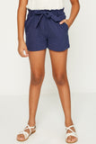 GJ1050 NAVY Girls Embroidered Paperbag Shorts Front