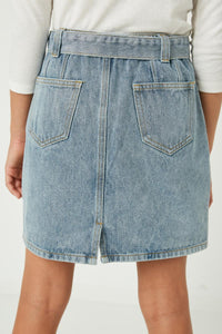 Gj1081 Light Denim Girls Belted Denim Skirt Detail